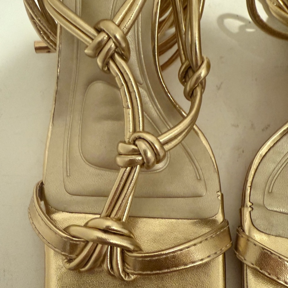 AZALEA WANG Stupendous Gold Ankle Wrap Lace Up High Linking Heel Sandal Size 6.5 - Picture 12 of 15